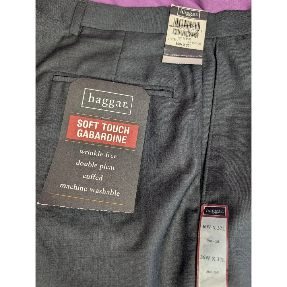 Haggar Black Label NWT Dress Pants Mens 36x32 Double Pleated Cuffed Gray